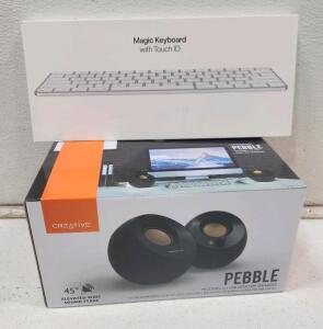 (1) Apple Magic Keyboard with Touch ID (1) Creative Pebble 2.0 USB-Powered Desktop Speakers