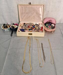 (1) Vintage Jewelry Box & Assorted Cosmetic Jewelry