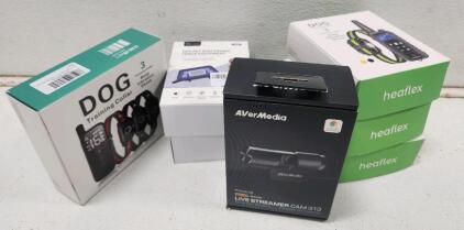 (1) AVerMedia Live Streamer Cam 313 (1) Touch-Screen Dog Shock Collar (3) Heaflex Electric Dog Training Collar with Remote (2) GPS Wireless Dog Fence System