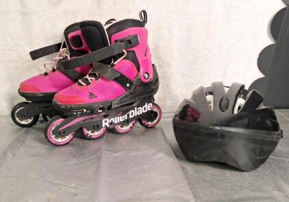 (1) Pir Of Roller Blades, Pink, Size 5W/8M & (1) Helmet