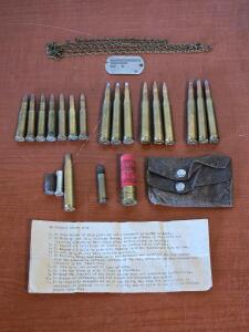 Assorted .300 Magnum & .30-30 Ammo , Vintage Military Orders Sheet & Dog Tag
