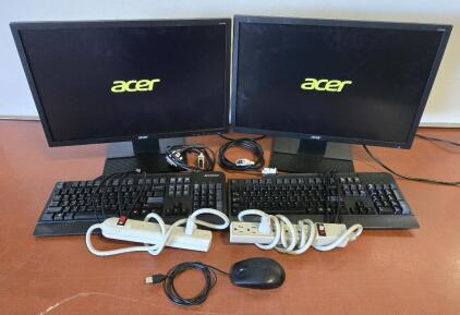 (2) Acer V226WL Monitors w/ DVI Cables , (2) Keyboards , (1) Mouse & (2) Power Strips