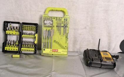 (1) 70-Piece Ryobi Torsion Bit Set, (1) Partial Ryobi Drill Bit Set & (1) Dewalt DCB112 Charger