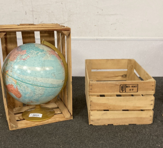 Globe & (2) Wooden Crates