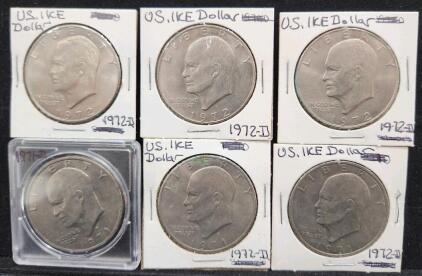 (1) U.S. IKE 1971-D Dollar (5) U.S. IKE 1972-D Dollar