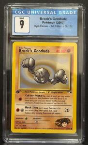 2000 1st Edition Brock's Geodude Pok&eacute;mon Card, Gym Heroes 1st Edition, Mint 9