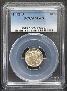 1942-D Mercury Dime PCGS MS65, 10C, United States Mint, Serial 5038.65/28389858