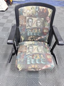 (1) Vintage-Style Folding Theater Chair with a Cinema-Themed Tapestry Upholstery