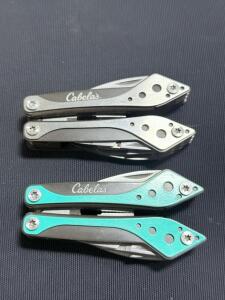 (2)Cabela's Multi-tool, Stainless Steel, Knife, Pliers, Scissors, Saw