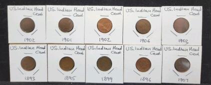 (10) U.S. Indian Head Cent 1893-1907