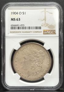 1904 O Morgan Silver Dollar MS 63 NGC, Serial 6566691-073