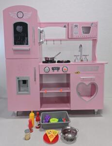 Pink Wooden Play Kitchen Set For Children,This Type Of Toy is designed to encourage Imaginative And Creative Role-Play. (PLEASE Read Description )