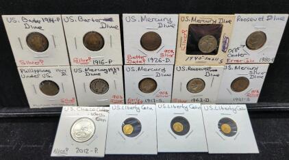 (1) 1914-P U.S. Barber Dime (1) 1916-P U.S. Barber Dime (1) 1926-D U.S Mercury Dime And More