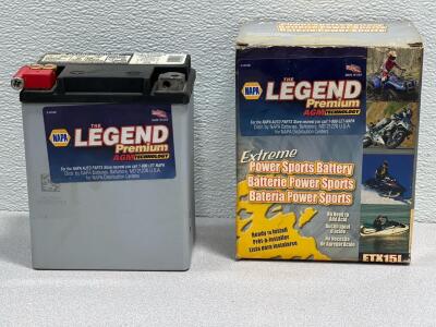 NAPA The Legend Premium Extreme Power Sports Battery, specifically model ETX15L. (Please Read Description)