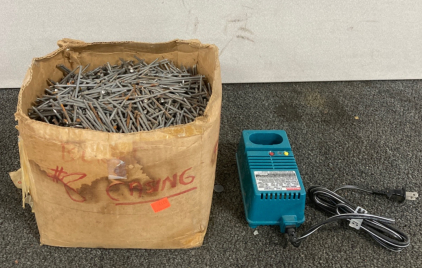 Box Of Nails And Makita Charger