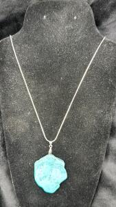 87.40ct. Turquoise FreeForm Slice Gemstone .925 Silver Necklace