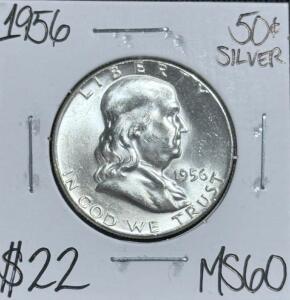(1) 1956 MS60 Silver Mint State Franklin Half Dollar