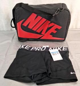 (1) Nike Cross Body Shoe Box / Bag & (1) Pair Of Nike Pro Women's 3" Shorts, Medium