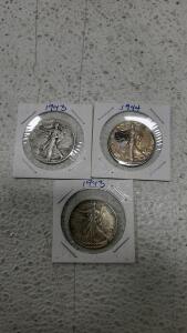 1943 & 1944 Walking Liberty Half Dollars, 90% Silver, U.S. Coins