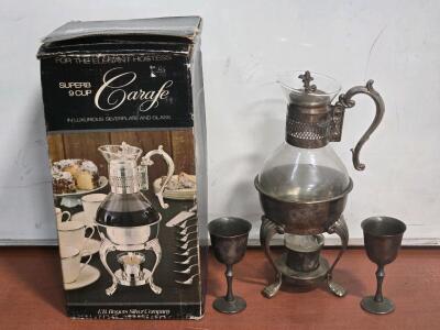 Vintage F.B. Roger's Silver Co. SilverPlated & Glass Carafe Set - 14"H