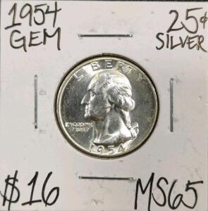 1954 MS65 Gem Silver Washington Quarter