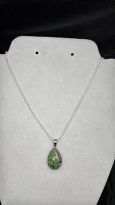 Beautiful Natural Ruby & Zoisite Teardrop Gemstone W/.925 Silver Necklace