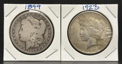 1899 Morgan Silver Dollar & 1923 Peace Silver Dollar, U.S. Coins
