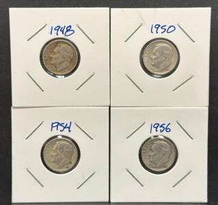 Roosevelt Dime Set 1948, 1950, 1954, 1956 - 90% Silver Coins