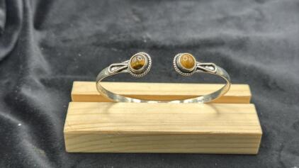 Natural Tiger Eye Jasper .925 Silver Cuff Bracelet