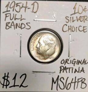 1954-D MS64FBL Original Patina Choice Silver Dime