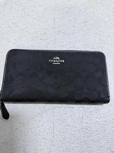 Coach Accordion Zip Wallet, Black, Signature Canvas & Leather