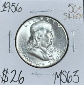 (1) 1956 MS63 Silver Mint State Franklin Half Dollar