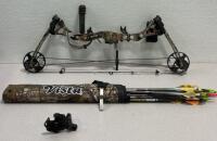Martin Archery compound bow and accompanying accessories, including a hard case, a soft case, and arrows. Similar used Martin compound bows. - 7