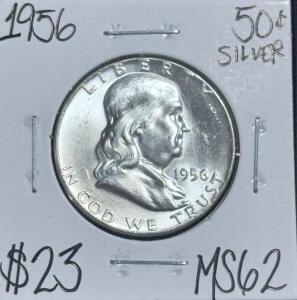 (1) 1956 MS62 Silver Mint State Franklin Half Dollar