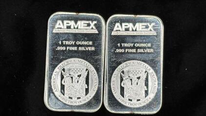 (2) 1 Troy Ounce .999 Fine Silver Bars