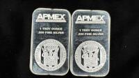 (2) 1 Troy Ounce .999 Fine Silver Bars