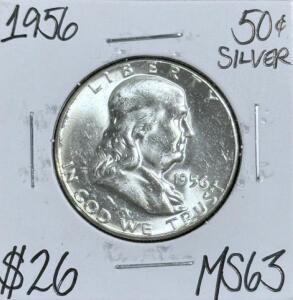 (1) 1956 MS63 Silver Mint State Franklin Half Dollar