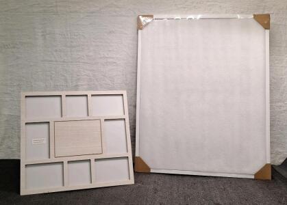 (1) 17" x 15" - 8-Photo - Collage Picture Frame, White Wood Pattern Finish & (1) 22" x 28" Wood Poster / Picture Fame, White Finish