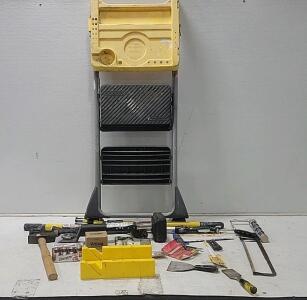 Assorted Hand Tools with Ladder, Weiser Hardware, Energizer Batteries