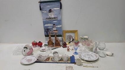 Decorative Collectibles Set: Plates, Glassware, Wall Hangings, Figurines