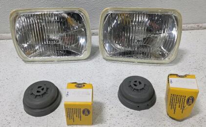(2) Hella 1A3 002 525-131 Rectangular Sealed Beam Headlights, H4, 12V, 60/55W, *New Old Stock*