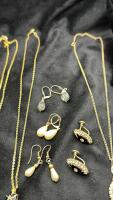 Costume Jewelry (5) Gold Toned Necklaces W/Stone Pendants (4) Earrings - 2