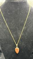 Costume Jewelry (5) Gold Toned Necklaces W/Stone Pendants (4) Earrings - 6