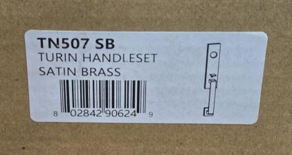 Ridgecrest Modern Collection Turin Handleset w/ Basel Trim in Satin Brass