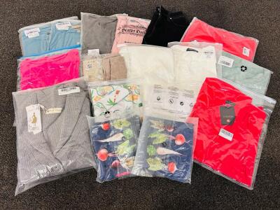 Woman's Clothes Lot: Shirts, Cardigans, Knitted Sweaters, Dresses, Sleeping Caps, Skirt, and More