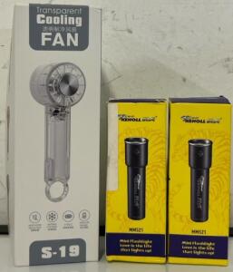 (2) 500LM Bright Flashlights & Handheld Cooling Fan