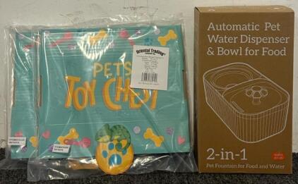 Automatic Pet Water Dispenser & Bowl & (2) Pet Toy Chests