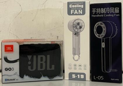 JBL GO3 Mini Speaker & (2) Handheld Cooling Fans