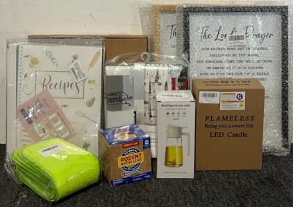 Home Goods Including Decor, Shower Curtain, Swiffer Power Mop Cloths, Recipe Book & More