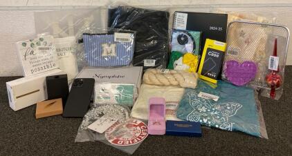 ALL NEW!!! (2) Medium Women&rsquo;s Shirts, Children&rsquo;s Dress, Size 14 Wide Leg Jeans, Ivory Gauze, Mesh Cooking Tray, Tear Drop Router Template, Reading Glasses, Nail Extensions, Dummy IPhone, Party Decor, And More
